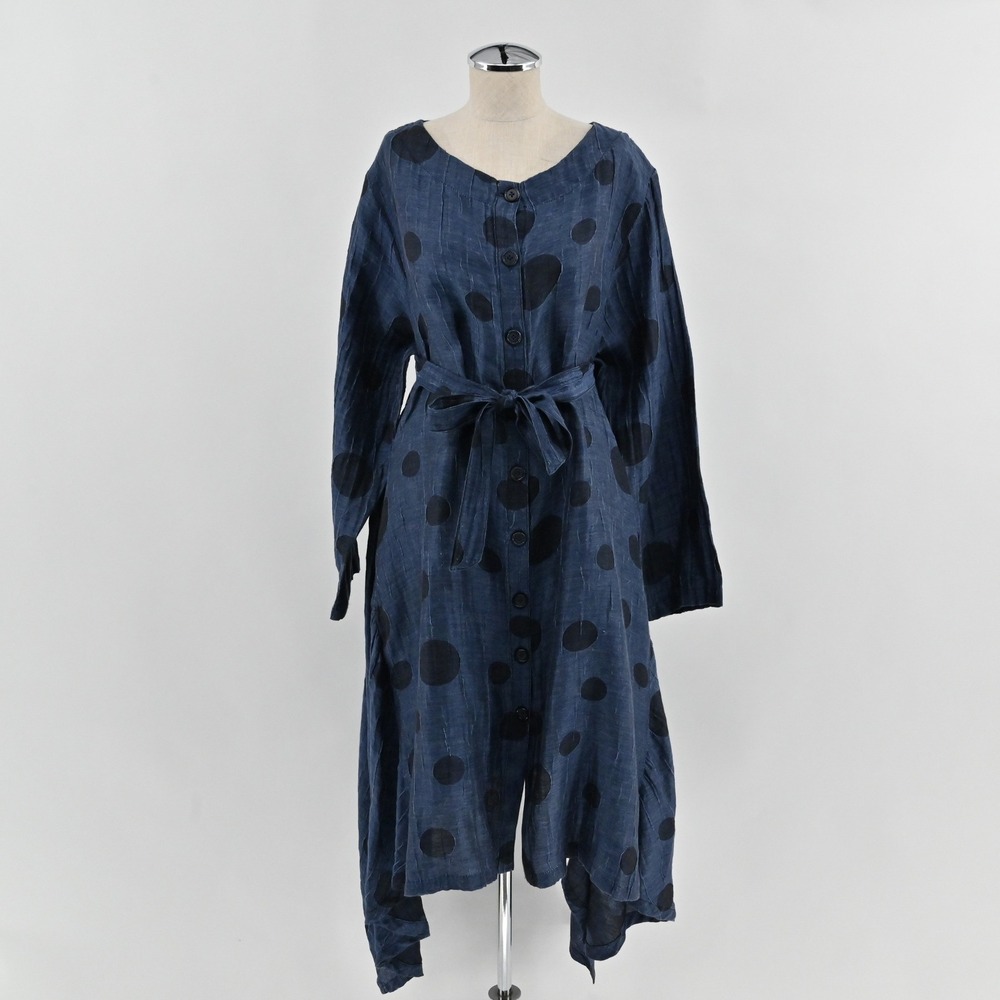 Dress To Kill Polka Dot Shirt Dress Womens OS Blue Cotton Lagenlook Art To Wear